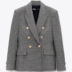 ZARA double breasted plaid check houndsooth blazer